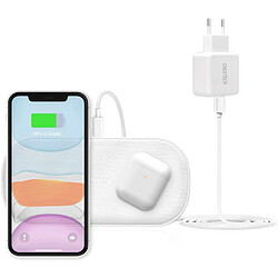 CHOETECH Chargeur sans Fil Double Rapide,10W Chargeur Induction Galaxy S10/S10+/S9/S8, Note 10/9, Qi 7,5W pour iPhone 11 Pro Max/ 11 Pro/ 11/Se 2/XS Max/XR/X/8/8 +, avec Adaptateur QC Blanc