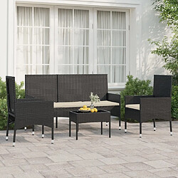 Maison Chic Salon de jardin 4 pcs + coussins - Mobilier/Meubles de jardin - Table et chaises d'extérieur Noir Résine tressée -MN26790