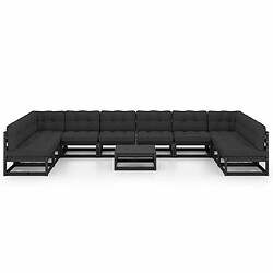 Avis Maison Chic Salon de jardin 11pcs + coussins - Mobilier/Meubles de jardin - Table et chaises d'extérieur Noir Bois de pin massif -MN84215