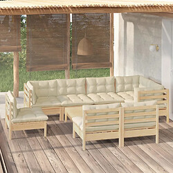 Maison Chic Salon de jardin 9 pcs + coussins - Mobilier/Meubles de jardin - Table et chaises d'extérieur crème Bois de pin massif -MN79771