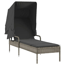 vidaXL Chaise longue avec auvent gris résine tressée