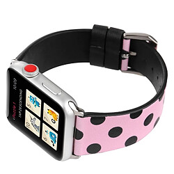 Wewoo Bande de montre-bracelet en cuir véritable motif à pois pour Apple Watch série 3 & 2 & 1 38mm rose + noir pas cher