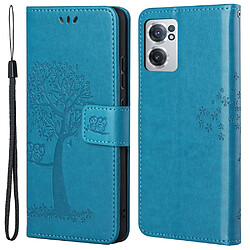 Etui en PU motif hibou et arbre avec support et sangle, bleu pour votre OnePlus Nord CE 2 5G