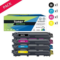 TONER SERVICES Compatible Brother TN247 Pack de 4 toners Noir, cyan, magenta et jaune