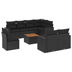 Maison Chic Salon de jardin 9 pcs avec coussins | Ensemble de Table et chaises | Mobilier d'Extérieur noir résine tressée -GKD87130