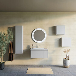 Kiamami Valentina ARMOIRE DE SALLE DE BAIN 80CM GRIS CLAIR MAT AVEC MIROIR ROND À LED | MONACO pas cher