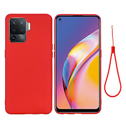 Coque en silicone Liquide de couleur unie avec sangle souple rouge pour votre Oppo A94/Reno5 F/F19 Pro/Reno5 Lite