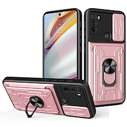 Coque en TPU anti-rayures avec béquille et porte-carte or rose pour votre Motorola Moto G60