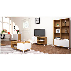 Pegane Meuble TV coloris chêne Harek/blanc - Hauteur 59 x Longueur 117 x Profondeur 40 cm