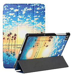 Etui en PU texture de soie avec support lever de soleil au bord de la mer pour votre Lenovo Smart Tab M10 FHD Plus/M10 Plus 10.3 pouces