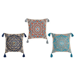 Coussin DKD Home Decor Orange Bleu ciel Blue marine Mandala (40 x 10 x 40 cm) (3 Unités)