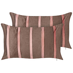 Beliani Lot de 2 coussins CRODYLINE Velours 35 x 60 cm À rayure Marron