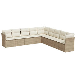 vidaXL Salon de jardin avec coussins 9 pcs beige résine tressée