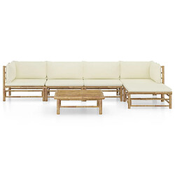 Avis Maison Chic Salon de jardin 6 pcs + coussins - Mobilier/Meubles de jardin - Table et chaises d'extérieur blanc crème Bambou -MN54797