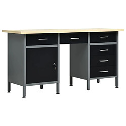 Helloshop26 Etabli noir 160 cm avec tiroirs acier table de travail bricolage outils gris noir 02_0003679