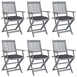 vidaXL Chaises pliables d'extérieur lot de 6 et coussins Bois d'acacia