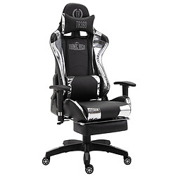 Decoshop26 Fauteuil de bureau chaise gamer sur roulettes avec repose-pieds accoudoirs en PVC noir / blanc 10_0002765