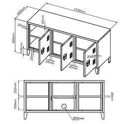 Helloshop26 Meuble TV à 3 portes 58 x 113 x 40 cm blanc 03_0007764