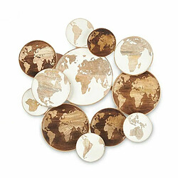 Gift Decor Décoration murale Blanc Marron Bois de manguier Mappemonde 76 x 70 x 5 cm