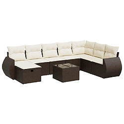 vidaXL Salon de jardin avec coussins 9 pcs marron résine tressée