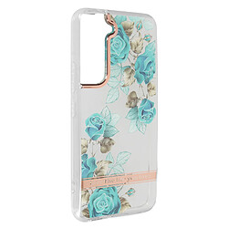 Avizar Coque Samsung Galaxy S22 Dos Rigide Contour Souple Design Fleurs Turquoises