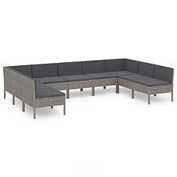 vidaXL Salon de jardin 9 pcs avec coussins Résine tressée Gris