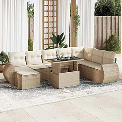 vidaXL Salon de jardin avec coussins 9 pcs beige résine tressée