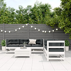 vidaXL Salon de jardin avec coussins 6 pcs blanc bois de pin massif