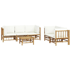 Avis Maison Chic Salon de jardin 6 pcs + coussins - Mobilier/Meubles de jardin - Table et chaises d'extérieur blanc crème bambou -MN70815