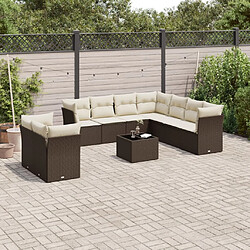 vidaXL Salon de jardin 10 pcs avec coussins marron résine tressée