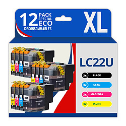 123CONSOMMABLES - LC22U - Cartouches d'encre Compatible Brother LC22UXL LC22U LC-22U LC-22UBK LC-22UC LC-22UM LC-22UY XL pour Brother DCP-J785DW MFC-J985DW (3 Noir / 3 Cyan / 3 Magenta / 3 Jaune)