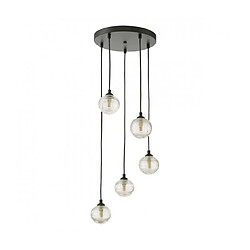 Luminaire Center Suspension Federico Verre Noir en satin,Nervuré 5 ampoules 150cm