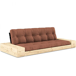 Inside 75 Canapé lit futon BASE marron argile couchage 130cm dossiers noirs et accoudoirs coffres