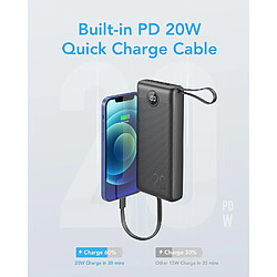 SANAG Batterie Externe 20000Mah Qc 22.5W Power Bank Cable Intégré, Usb C Charge Rapide Led Chargeur Portable Avec 4 Sorties Et Pour Iphone13/12/11/X/8, Samsung Huawei Xiaomi Tablet