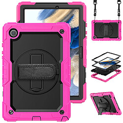 Coque en silicone antichoc avec béquille pivotante et bandoulière noir/rose pour votre Samsung Galaxy Tab A8 10.5 (2021) Wi-Fi SM-X200/LTE SM-X205