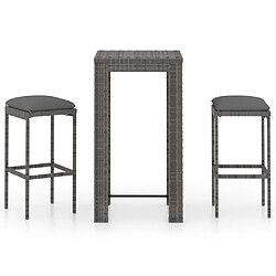 Maison Chic Ensemble de bar de jardin 3 pcs et coussins,Table + chaises + coussins de jardin Résine tressée Gris -GKD757502