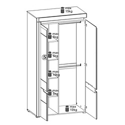 Dansmamaison Armoire 100 cm 2 portes battantes Blanc/Chêne à LED - KIELE