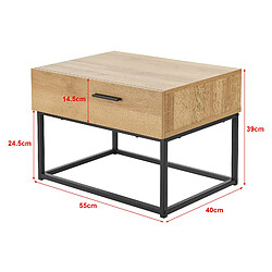 Helloshop26 Table de chevet métal 39 x 55 x 40 cm noir effet chêne 03_0008686