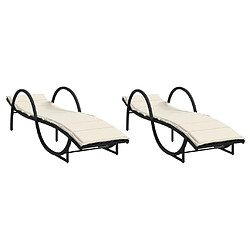 vidaXL Chaises longues lot de 2 avec coussins noir résine tressée