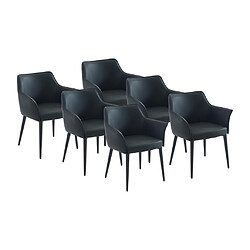 Vente-Unique Lot de 6 chaises avec accoudoirs en simili et métal - Noir - MIALOV 