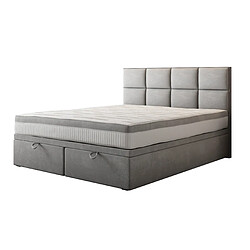 TRADA Lit adulte 140x200 cm TROPEA - avec rangement et matelas ressorts ensachés - tissu velours - gris