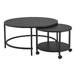 Helloshop26 Lot de 2 tables basses rondes gigognes à roulettes et espace de rangement noir 03_0008532