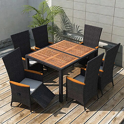 Maison Chic Mobilier à dîner 7 pcs de jardin - Ensemble table et chaises d'extérieur - Salon/Mobilier de jardin classique Résine tressée et acacia Noir -MN63802