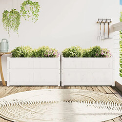 Avis Maison Chic Lot de 2 Jardinières,Bac à fleurs - pot de fleur blanc bois de pin massif -GKD37034