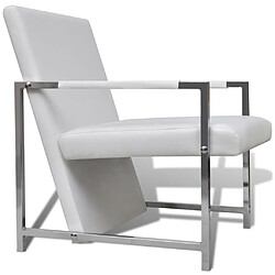 Avis Helloshop26 Fauteuil chaise siège lounge design club sofa salon avec pieds chromés synthétique blanc 1102047/3