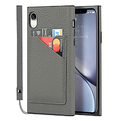 Coque en TPU + cuir véritable anti-chute, texture litchi noir avec porte-cartes gris pour votre Apple iPhone XR 6.1 pouces