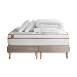 Marmottes & Co Pack prêt à dormir matelas LE PAISIBLE 180x200cm Mémoire de forme BioVisco + double sommiers Beige + 2 oreillers + couette