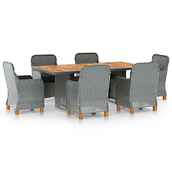 Maison Chic Mobilier à dîner 7 pcs et coussins- Ensemble table et chaises d'extérieur - Salon/Mobilier de jardin classique Résine tressée Gris clair -MN87157