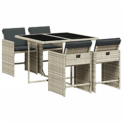 Maison Chic Ensemble à manger d'extérieur 5 pcs avec coussins,Salon de jardin,Mobilier de jardin gris clair rotin -GKD656378