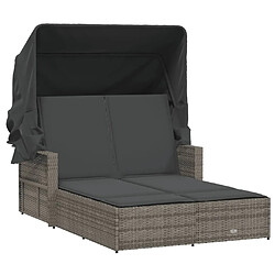 Maison Chic Chaise longue | Transat Bain de soleil double et auvent et coussins gris résine tressée -GKD82635